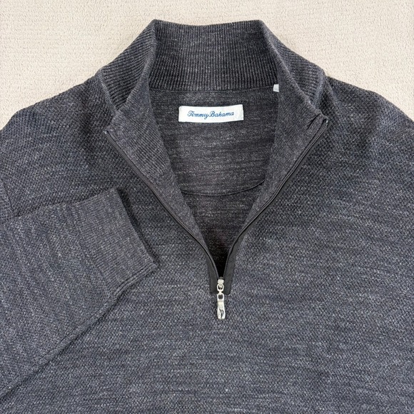 Tommy Bahama Break Line Half-Zip Sweater in Heather Charcoal Wool Blend Large